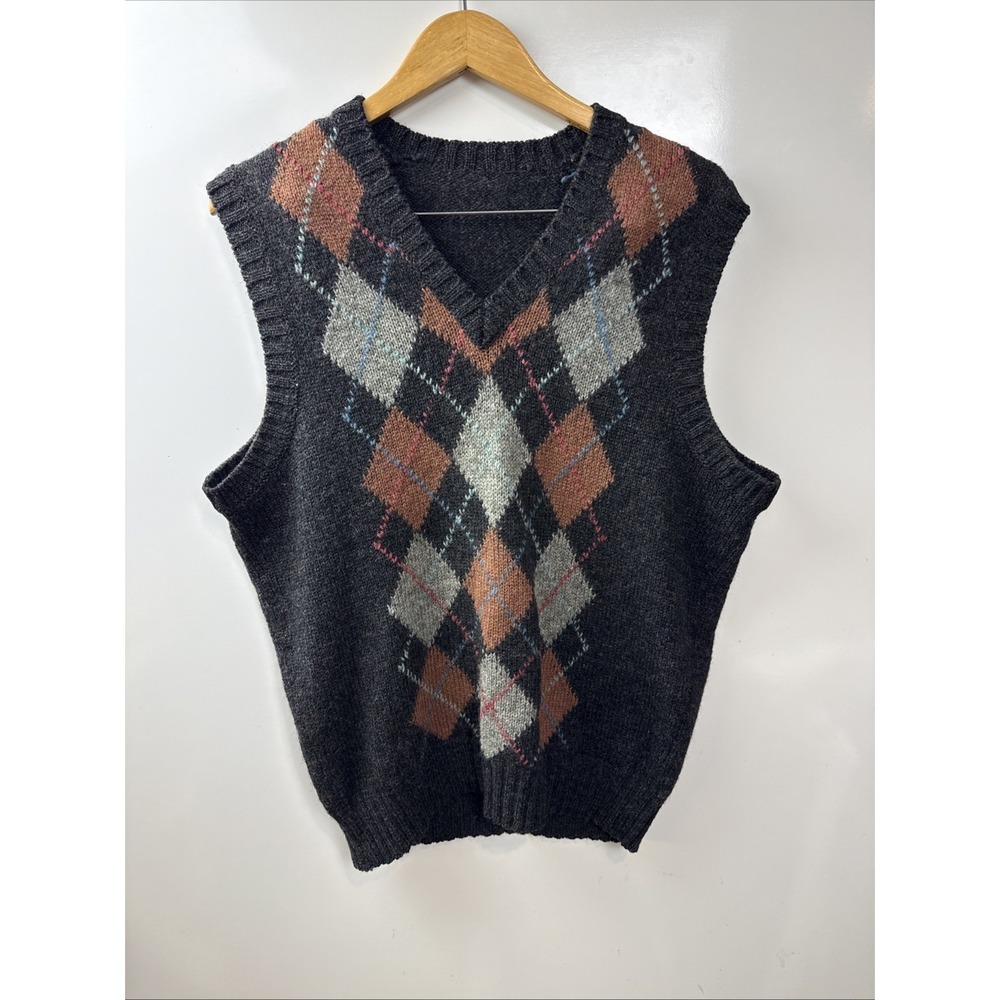 1980s vtg STRICKLEY's ALAN PAINE SHETLAND WOOL ARGYLE SWEATER VEST 44 Jumper